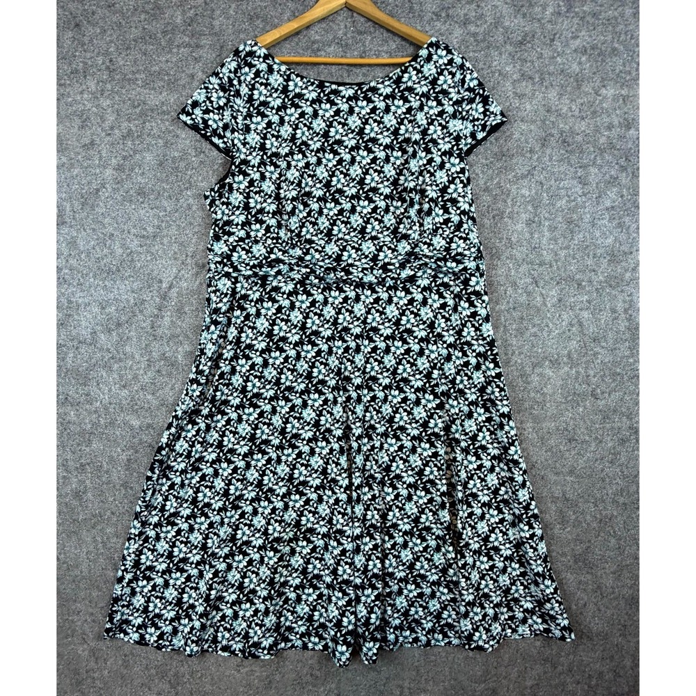 NorthStyle Midi Fit‎ & Flare Dress Womens 24W Black Teal Floral Stretch Office